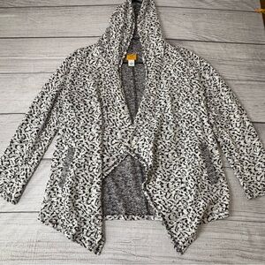 Ruby Rd. Women's Black and White Patterned Open Cardigan Hooded Sweater Size L